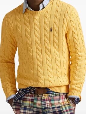 Polo Ralph Lauren Yellow 100% Cotton Cable Knit Full Sleeve Sweater (Large)